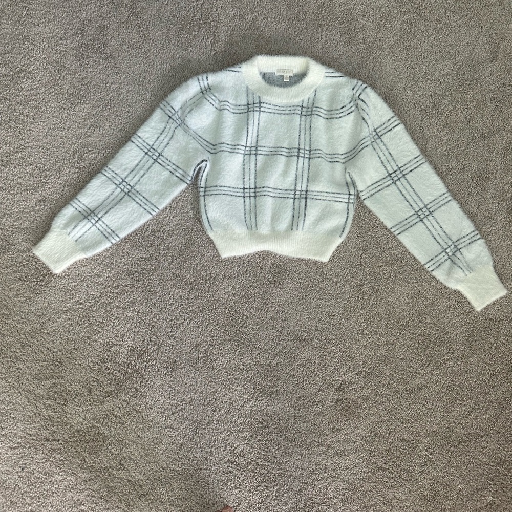 Chelsea & Violet Plaid Mock Neck Eyelash Sweater